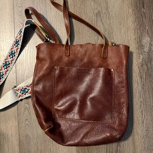 Portland Leather Rich Brown Shoulder Bag with Patterned Strap